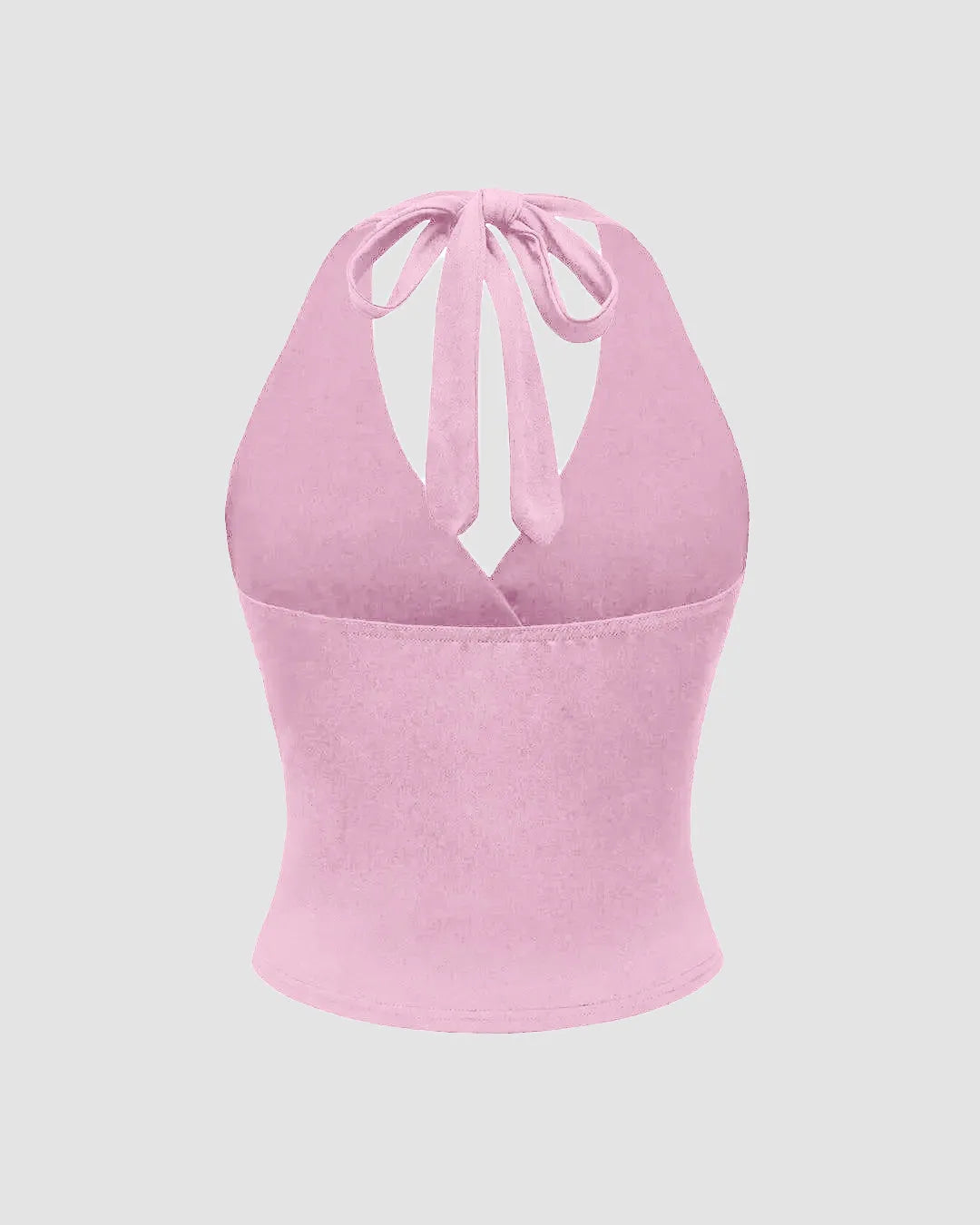 Halter Tie Waist Ruched Fitted Chic Glamour Prism Pink Tank Top