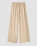 High-Rise Drawstring Wide-Leg Trousers in Light Khaki