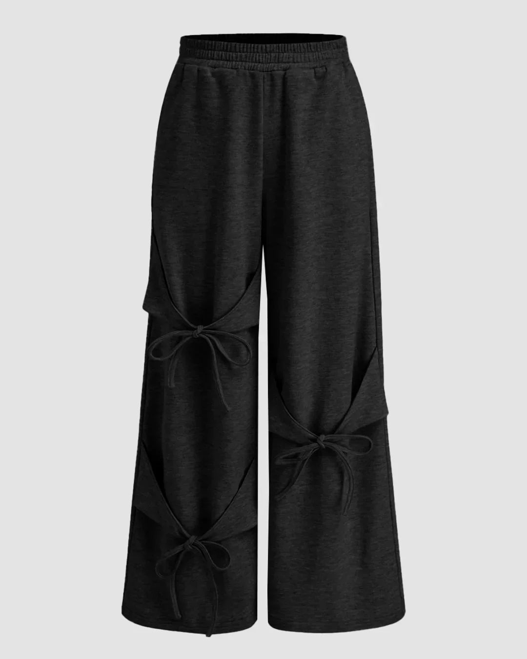 High-Rise Tie-Bow Cutout Wide Leg Pants in Black