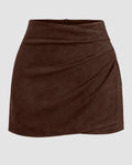 High-Waist Draped Wrap Mini Skirt in Brown