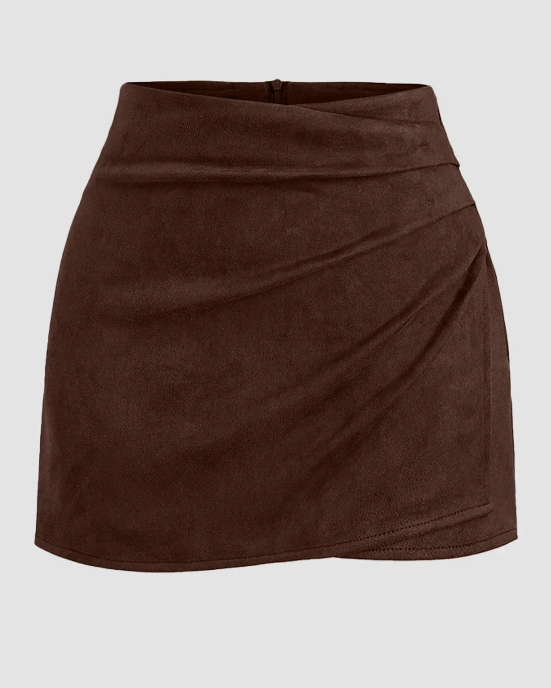 High-Waist Draped Wrap Mini Skirt in Brown