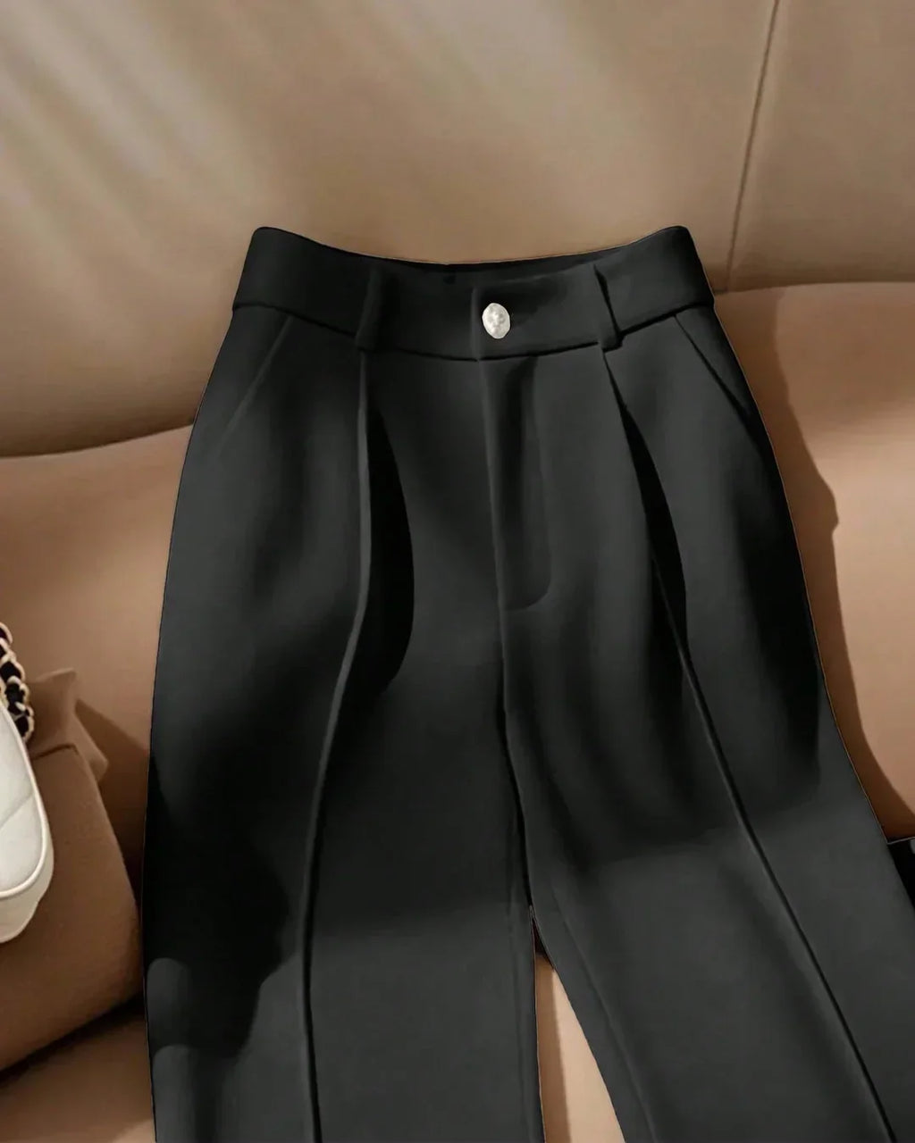 High-Waist Front-Slit Tailored Trousers in Black