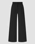 High-Waist Pleated Wide-Leg Trousers in Black