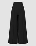High-Waist Seam-Front Wide-Leg Trousers in Black