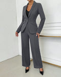 High-Waisted Trousers & Fitted Blazer Set in Dark Grey