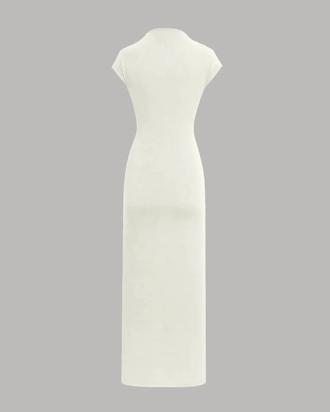 High Neck Draped Waist Maxi Dress in Milky White