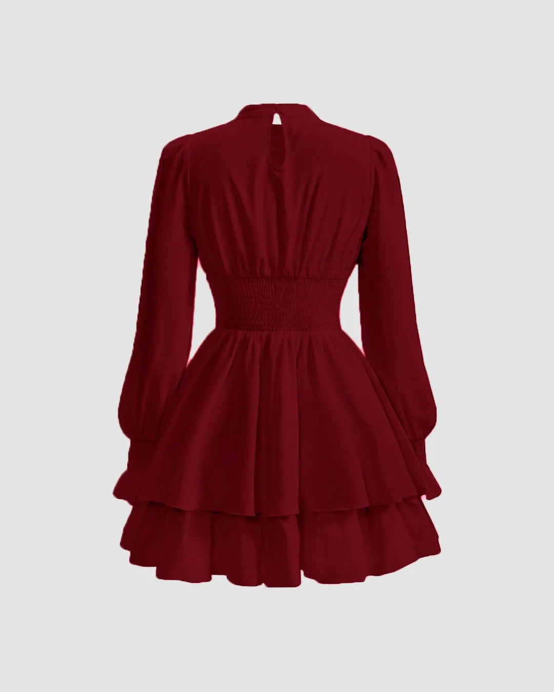 High Neck Puff Sleeve Dress in Cherry