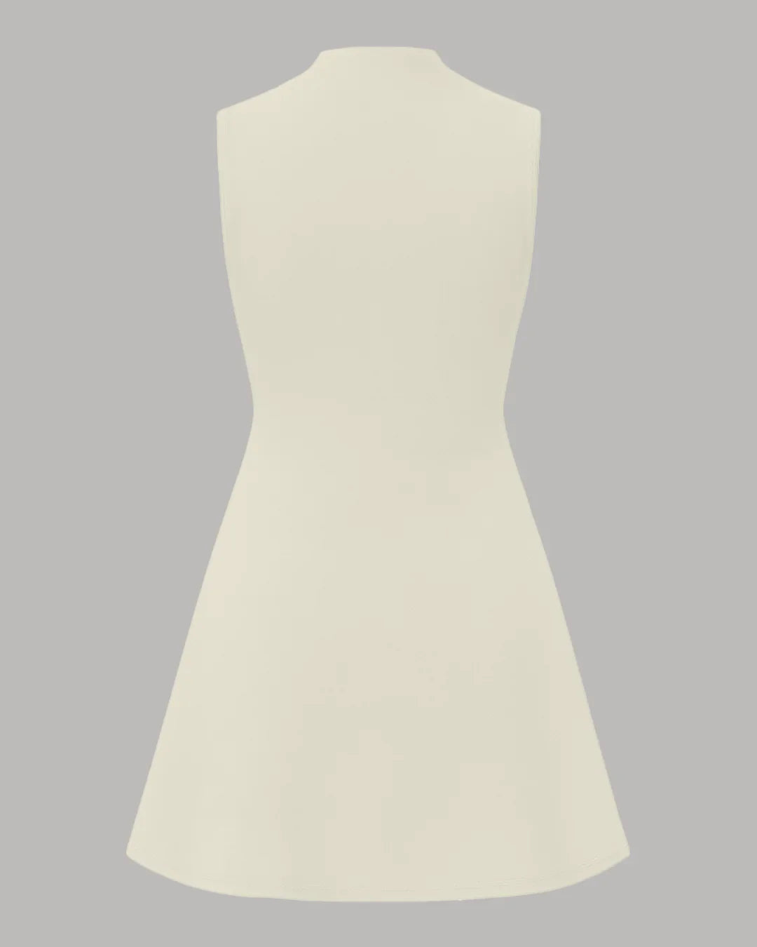 High Neck Ruched A-Line Mini Dress in Beige