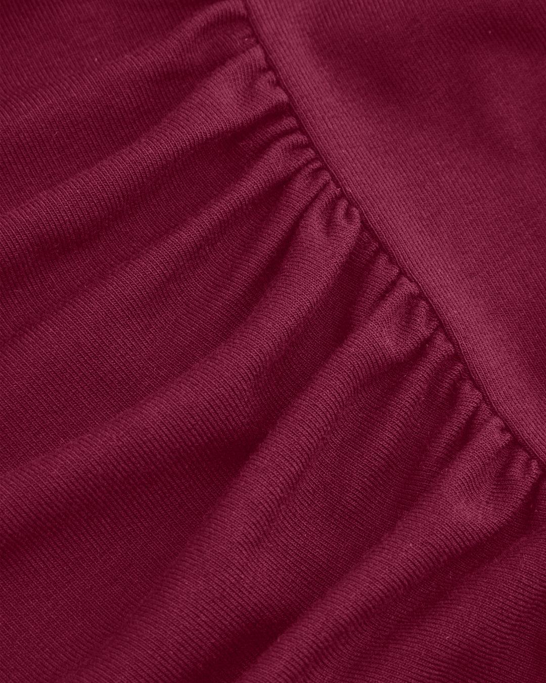 High Neck Ruched Long Sleeve Redberry Top