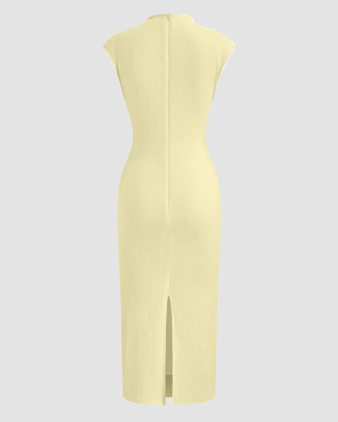 High Neck Ruched Side Sleeveless Maxi Dress in French Vanilla