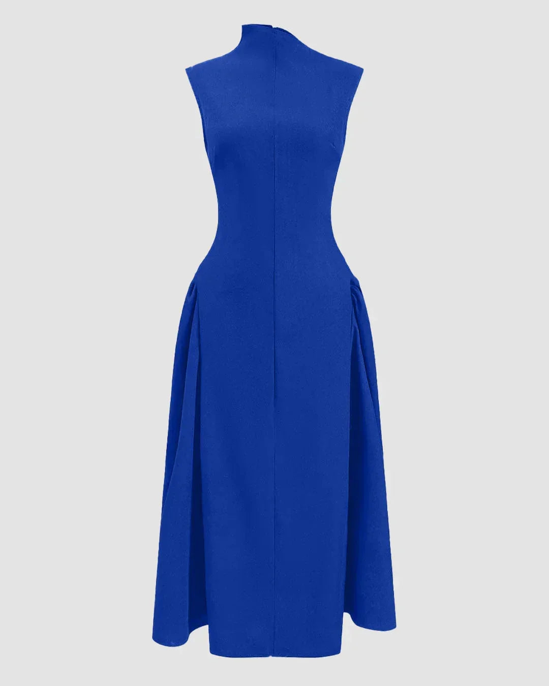 High Neck Sleeveless Straight Fit Midi Dress Solid in Blue