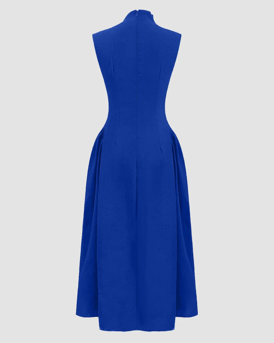 High Neck Sleeveless Straight Fit Midi Dress Solid in Blue