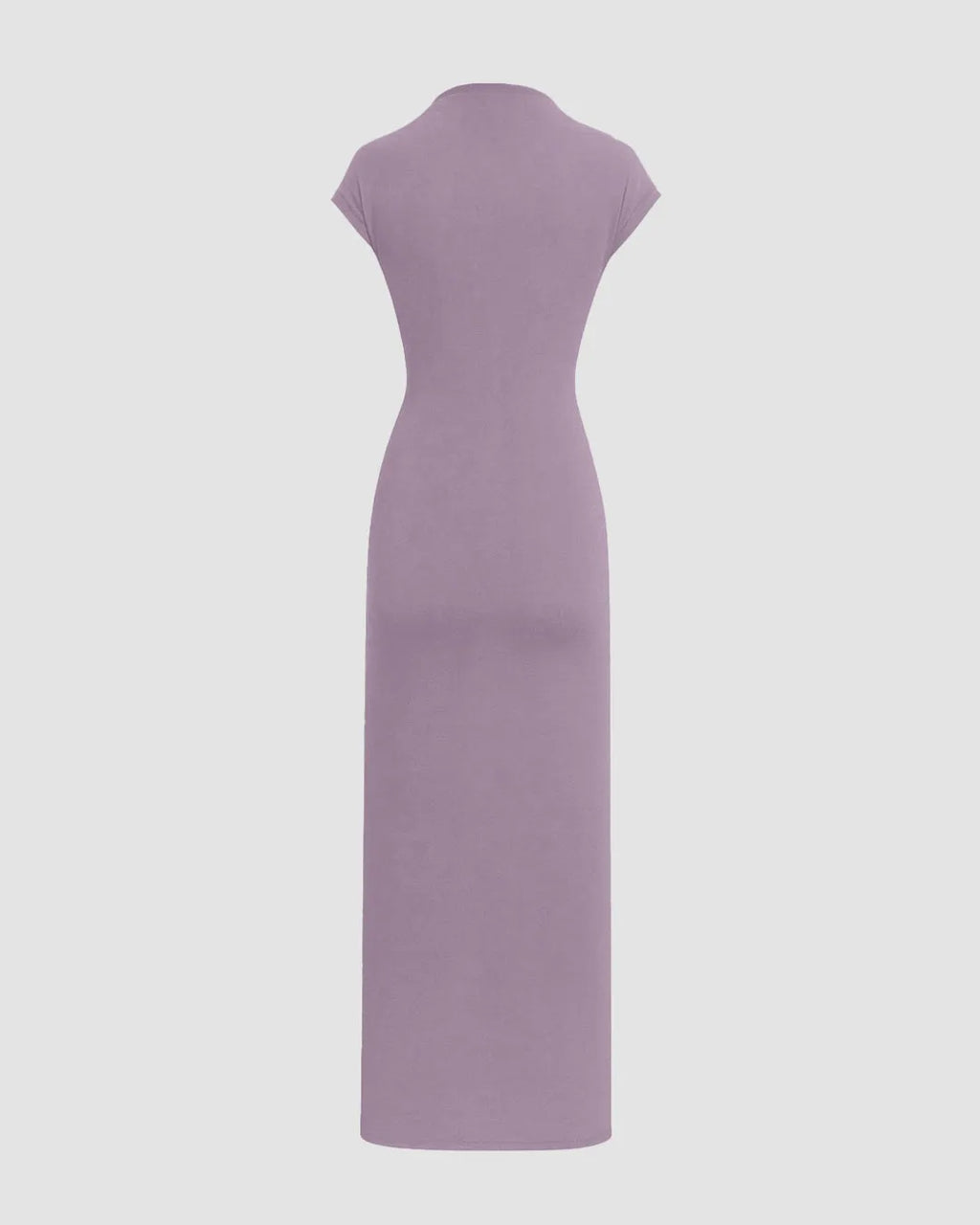 High Neck Solid Twist Ruched Split Maxi Dress In Lilac