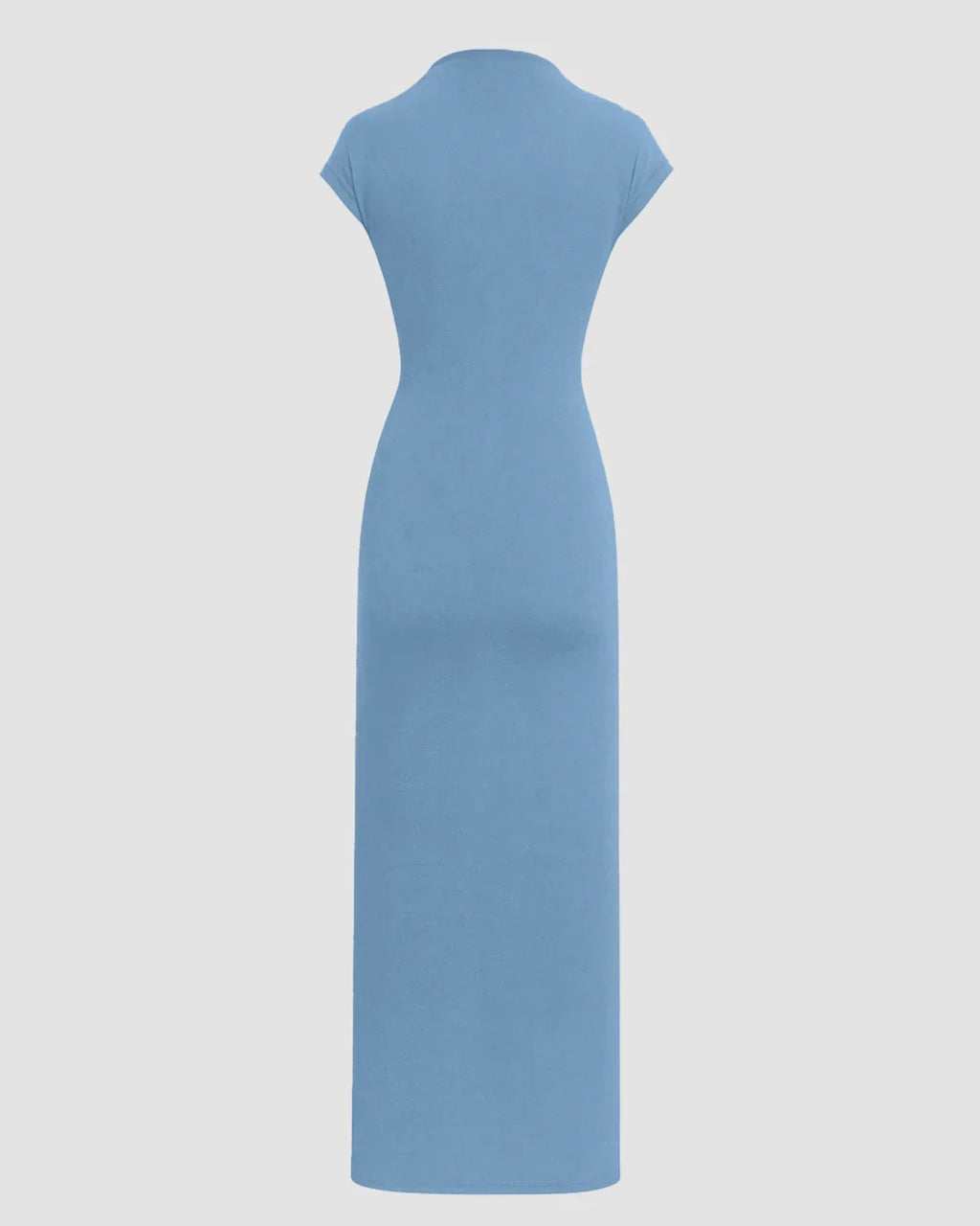 Asymmetric Ruched Cap Sleeve Maxi Dress in Powder Blue