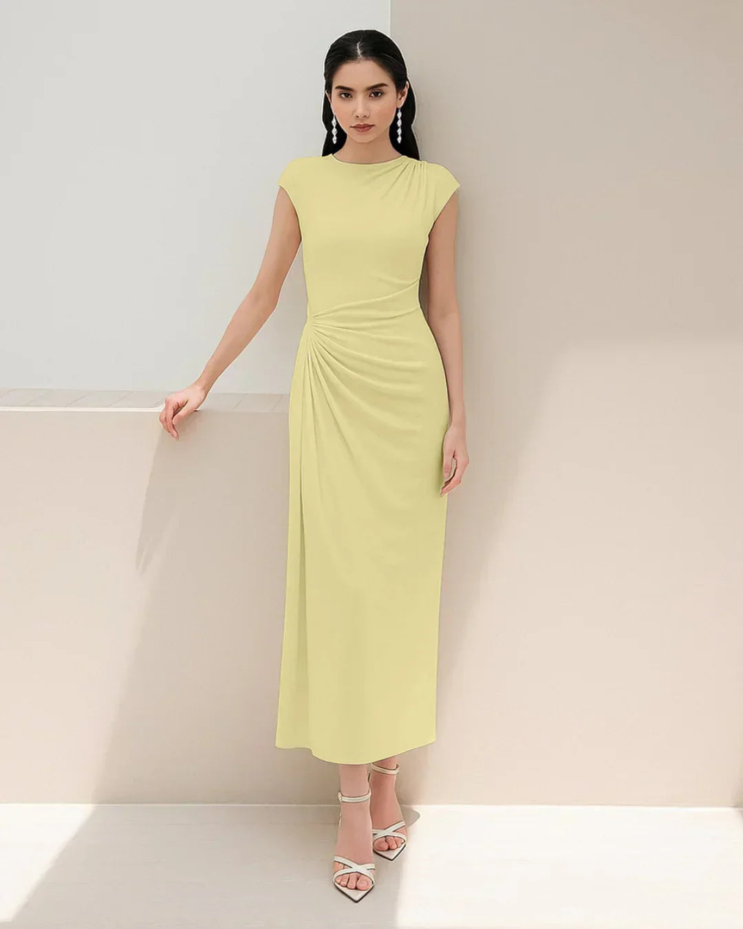 High Neck Bodycon Dress in Yellow
