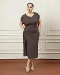 High Neck Twist Ruched Split Maxi Dress Curve & Plus In Coco Brown