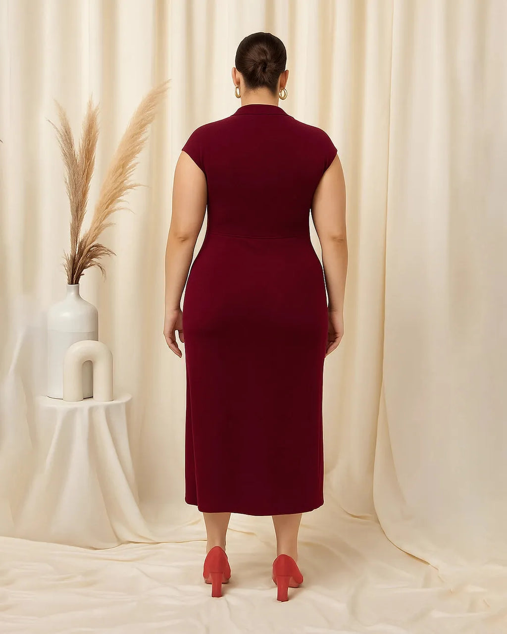 High Neck Twist Ruched Split Maxi Dress Curve & Plus In Redberry