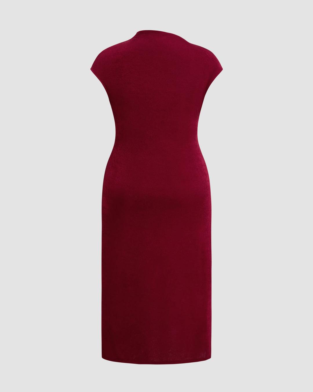 High Neck Twist Ruched Split Maxi Dress Curve & Plus In Redberry