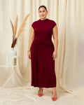High Neck Twist Ruched Split Maxi Dress Curve & Plus In Redberry