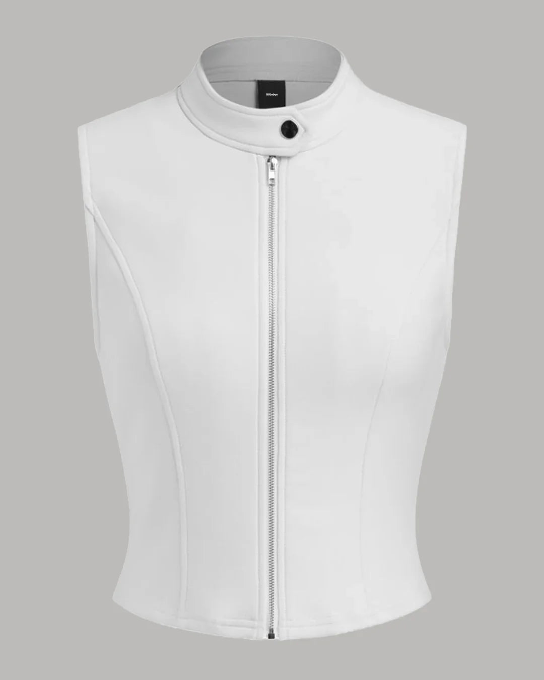 High Neck Zipper Front Tank Top in White