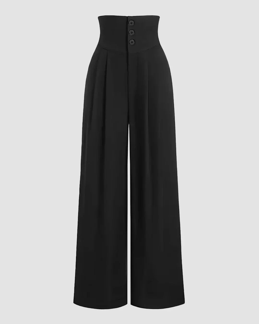 High Rise Button Front Wide Leg Pants in Black