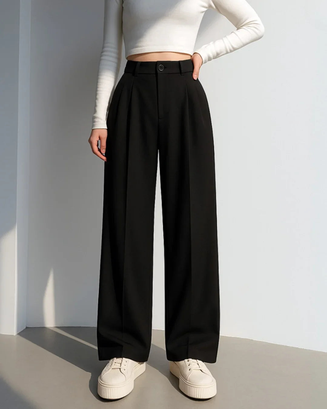 High Rise Loose Fit Wide Leg Baggy Pants in Black