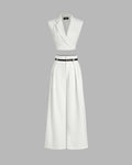High Waist Pleated Pants With Tailored Vest Style Top In White