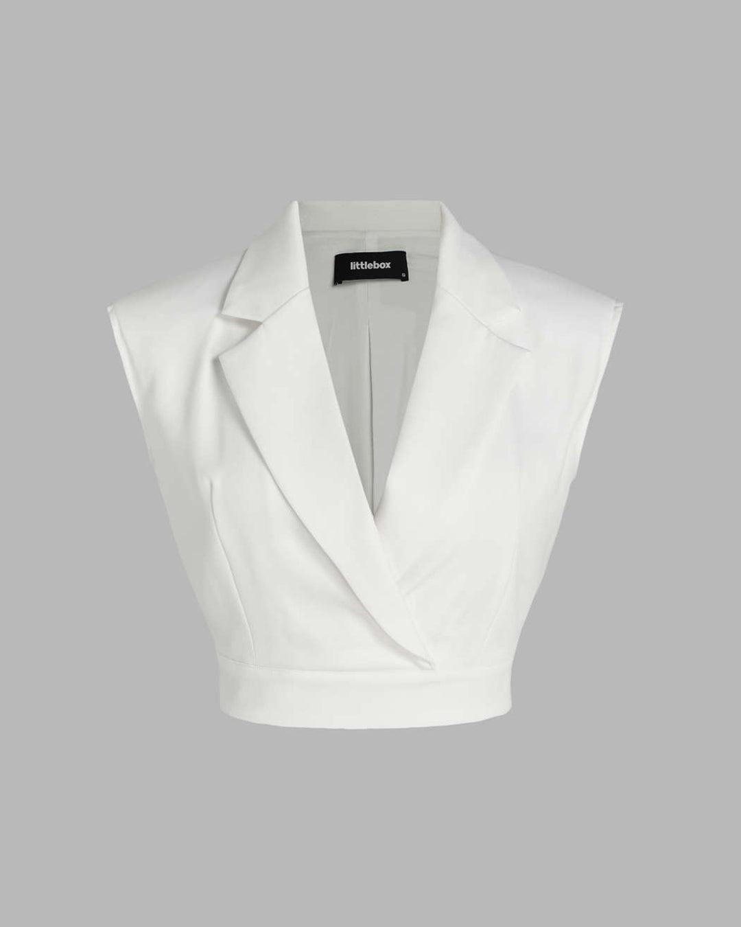 High Waist Pleated Pants With Tailored Vest Style Top In White