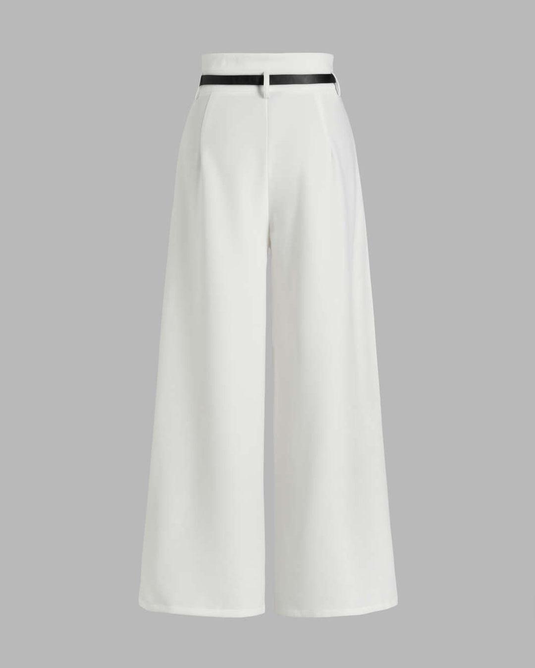High Waist Pleated Pants With Tailored Vest Style Top In White