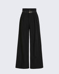High Waist Pleated Trousers In Black
