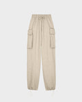 High Waist Wide Balloon Fit Cargo Pants In Off-white
