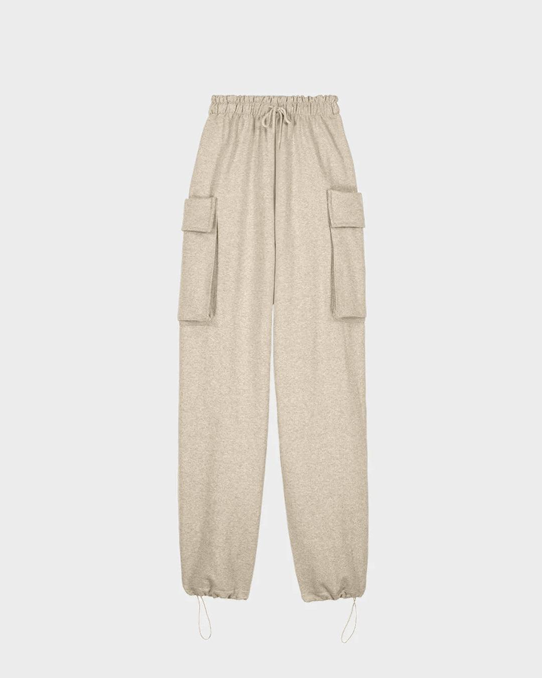 High Waist Wide Balloon Fit Cargo Pants In Off-white