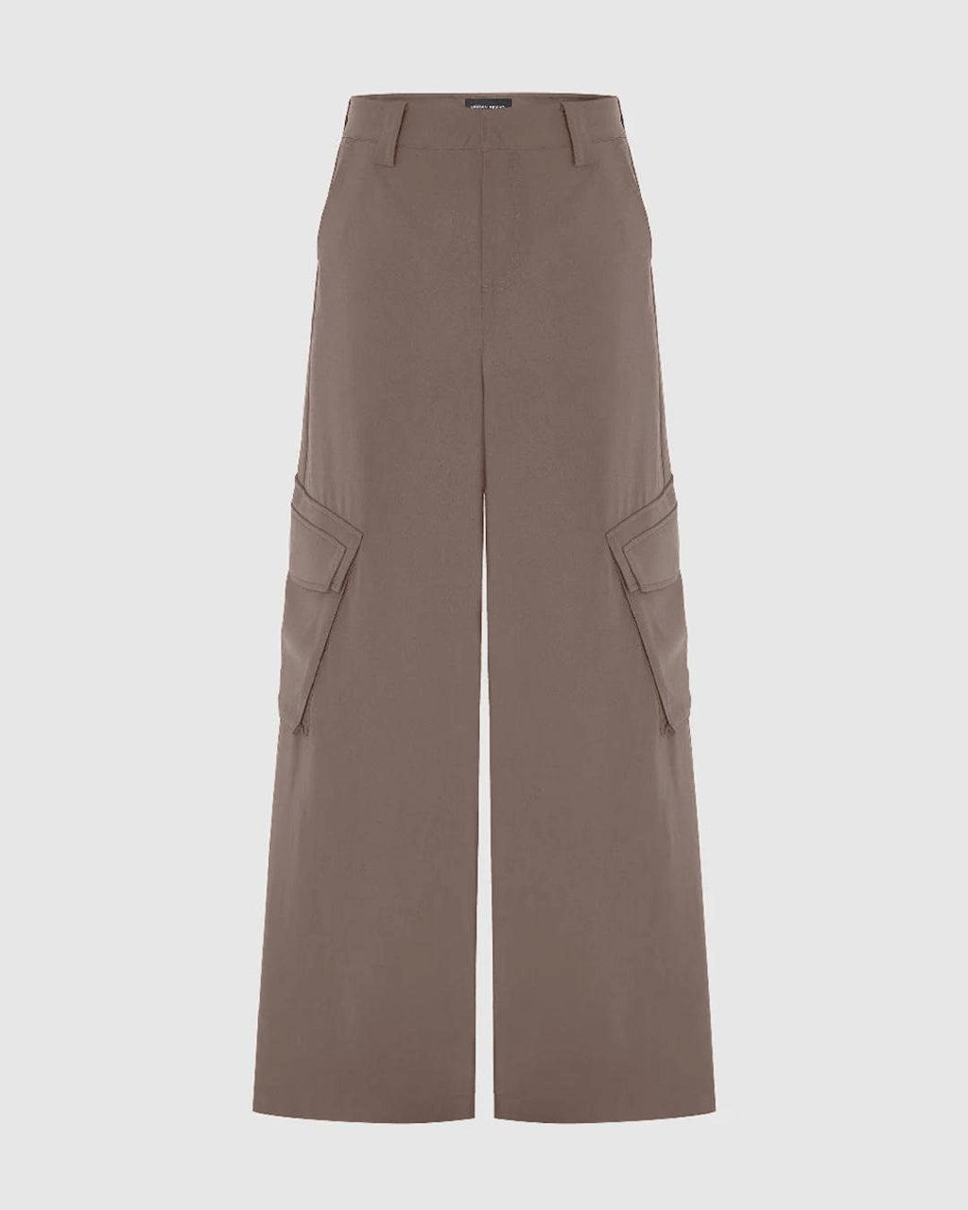 High Waisted Pocketed Cargo Pants In cappuccino