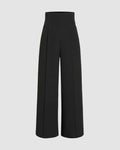 High Waisted Structured Pleated Wide Leg Trousers in Black