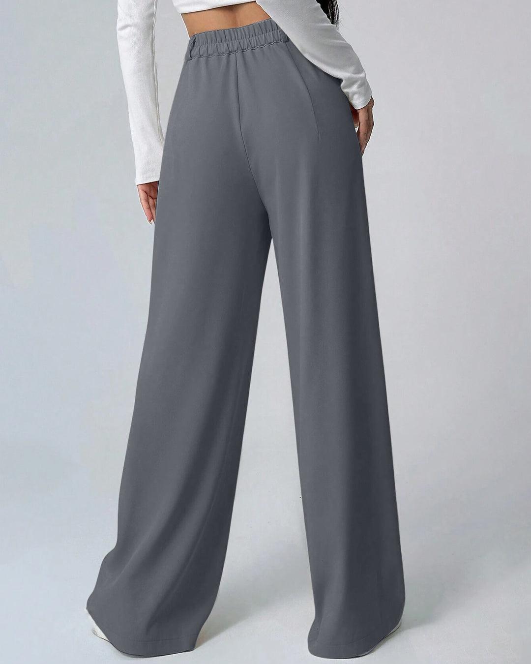 High Waisted Tailored Pleated Wide Leg Trousers in Grey