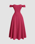 Hot Pink Faux Fishbone Design Romantic One-Shoulder Dress