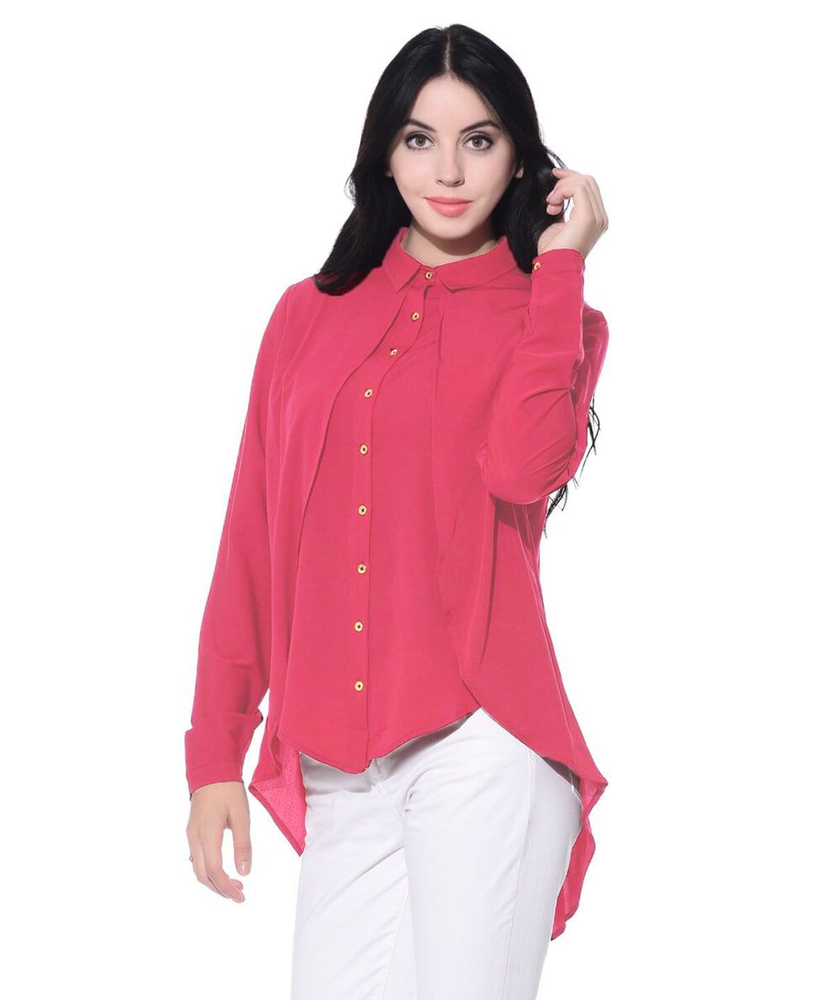 Ruffle Overlay Crepe Shirt - Pinkkup