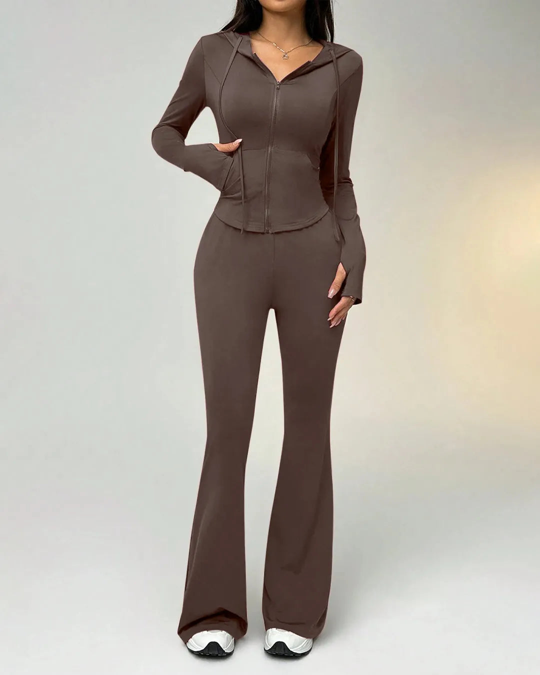 Hugged Fit Sporty Set With Zippered Hoodie In Coca