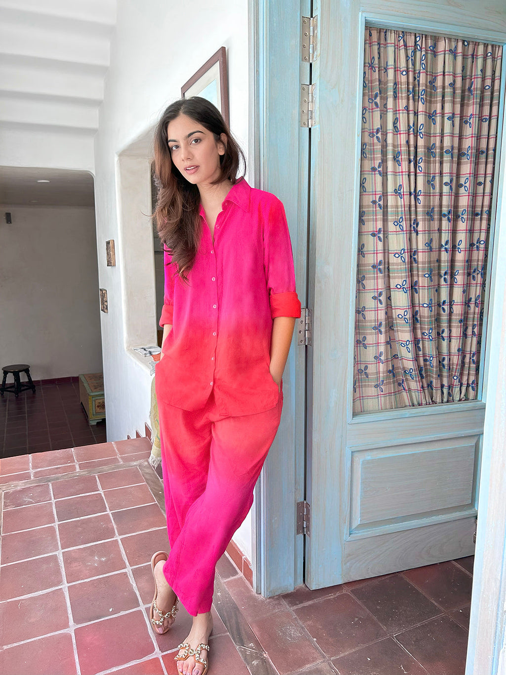 The Alia Set - Shaded Cotton Linen 2 Piece Set - Pinkkup