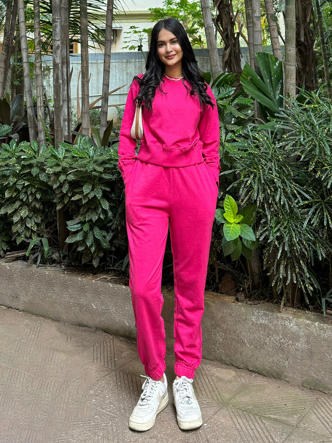 Cotton Sweatshirt and Jogger Set - Pinkkup