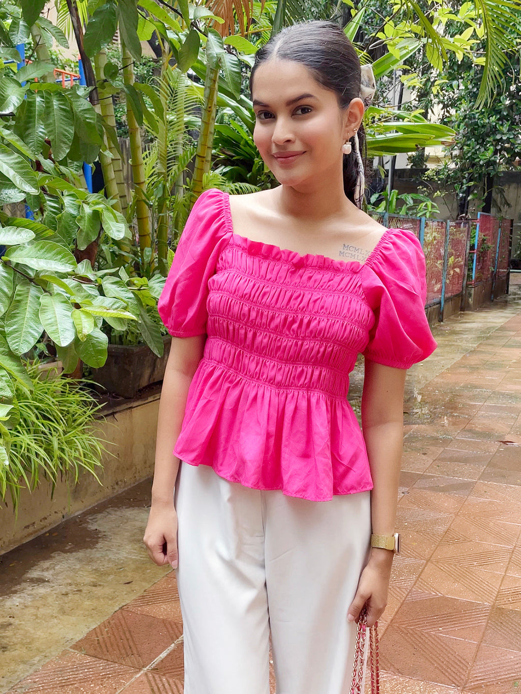 Smocked Peplum Top - Pinkkup