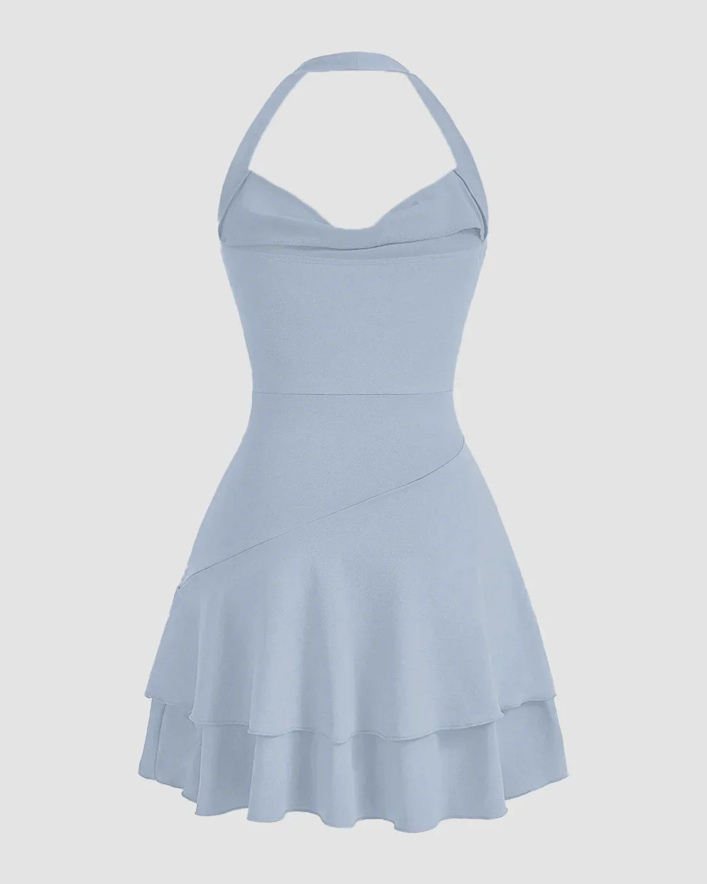 Ice Blue Halter Neck Ruched Skater Dress
