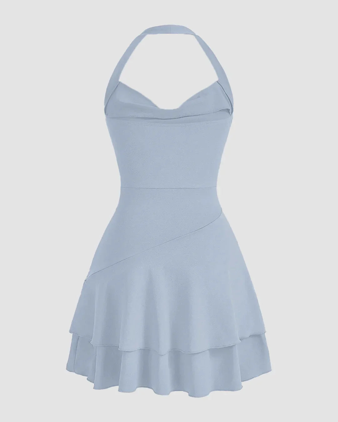 Ice Blue Halter Neck Ruched Skater Dress