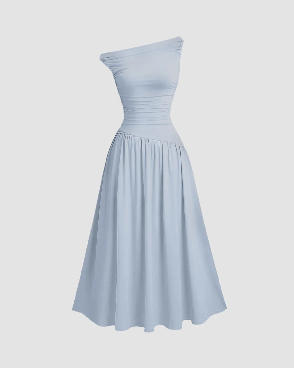 Ice Blue Off-Shoulder Fit & Flare Midi Dress