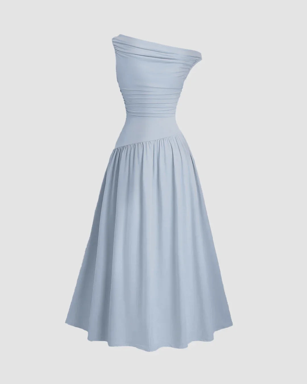 Ice Blue Off-Shoulder Fit & Flare Midi Dress