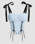 Ice Blue Strapless Camisole Summer Top With Tie
