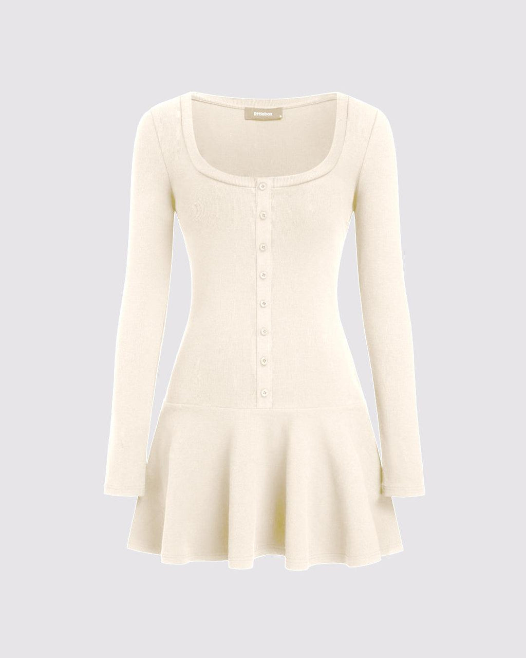 Knit Fabric U-neckline Ruffle Mini Dress In Off-White