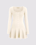 Knit Fabric U-neckline Ruffle Mini Dress In Off-White