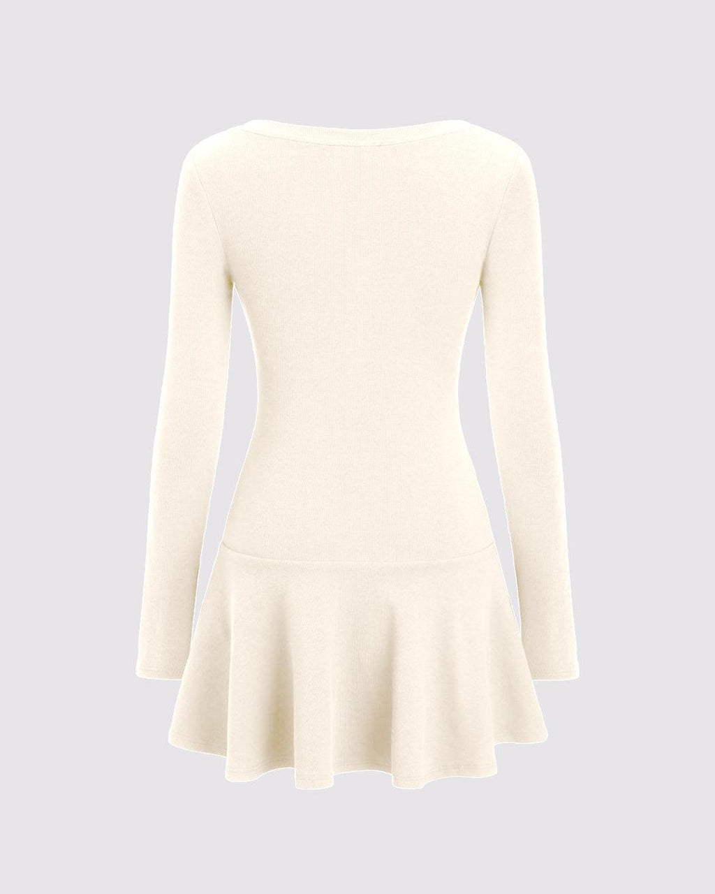 Knit Fabric U-neckline Ruffle Mini Dress In Off-White