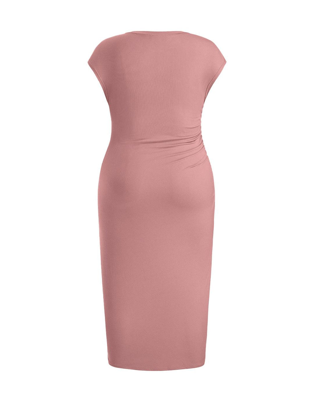 Knitted Short Sleeve Bodycon Dress With Pleated Waist In Pink Curve & Plus